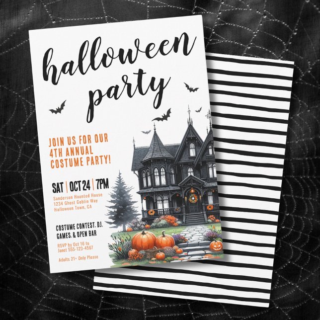 Invitación Halloween en la Casa Gótica (Gothic Haunted House Halloween Party Invitation)