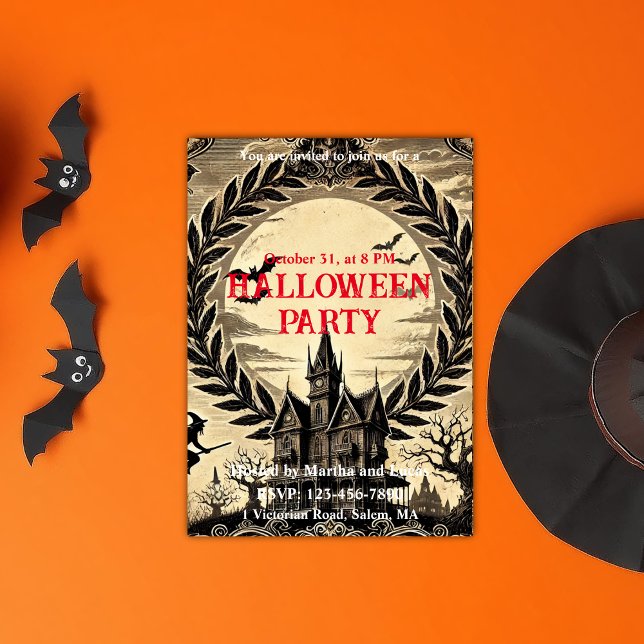 Invitación Halloween en la Casa Gótica de Haunted (Gothic Haunted House Victorian Halloween Party Invitation)