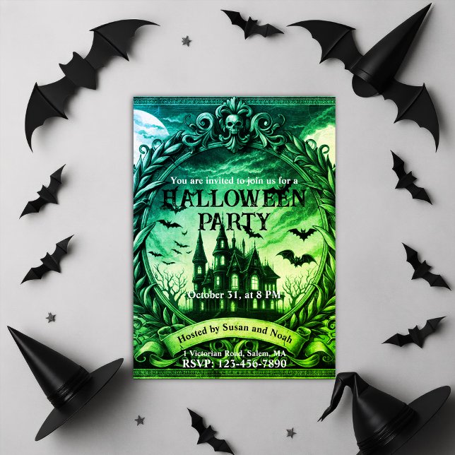 Invitación Halloween en la Casa Gótica de Victoria (Victorian Haunted House Gothic Halloween Party Invitation)