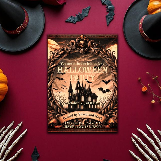 Invitación Halloween en la Casa Gótica de Victoria (Victorian Haunted House Gothic Halloween Party Invitation)