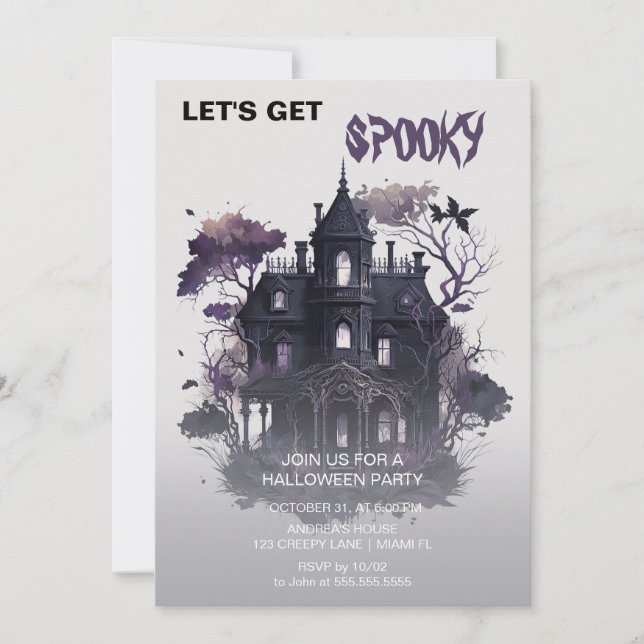 Invitación Halloween en la casa gótica y adorable (Anverso)
