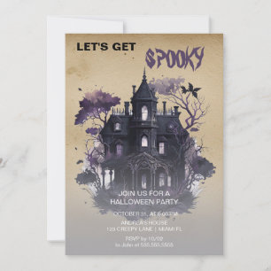 Invitación Halloween en la casa gótica y adorable