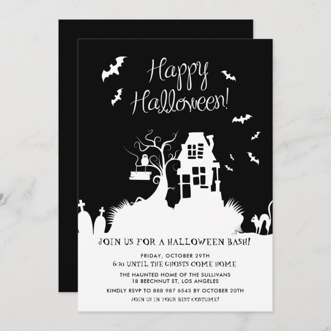 Invitación Halloween en la Casa Negra y Blanca (Anverso / Reverso)