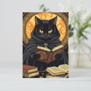 Invitación Halloween en tapa dura Un gato leyendo libros