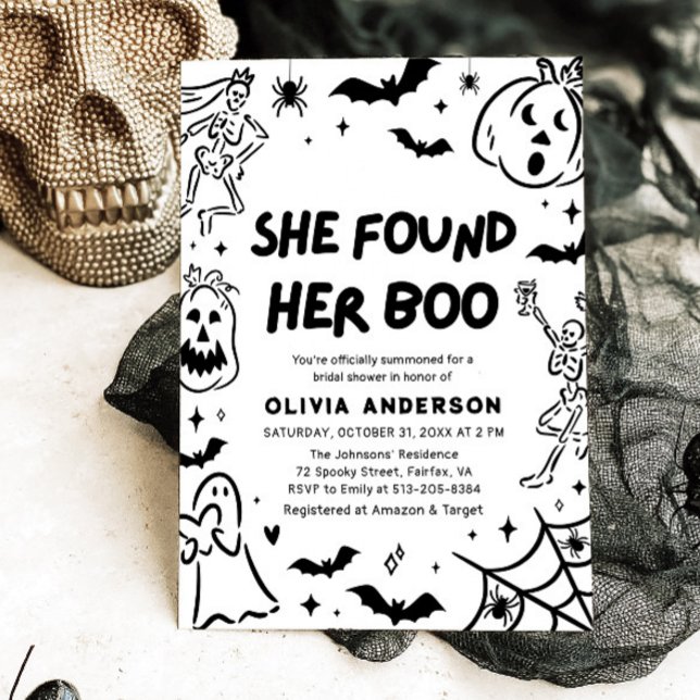 Invitación Halloween encontró su ducha de novia (Halloween She Found Her Boo Bridal Shower Invitation)