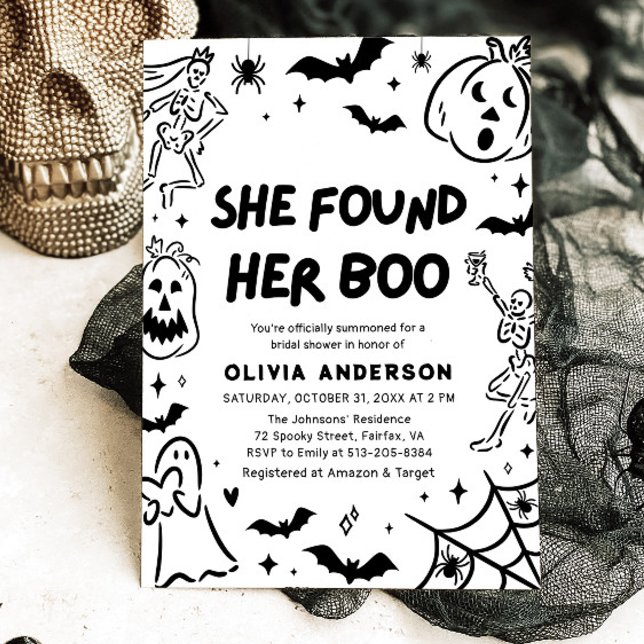 Invitación Halloween encontró su ducha de novia (Halloween She Found Her Boo Bridal Shower Invitation)