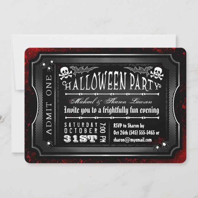 Invitación Halloween Entrada de boletos de entrada para negro (Anverso)