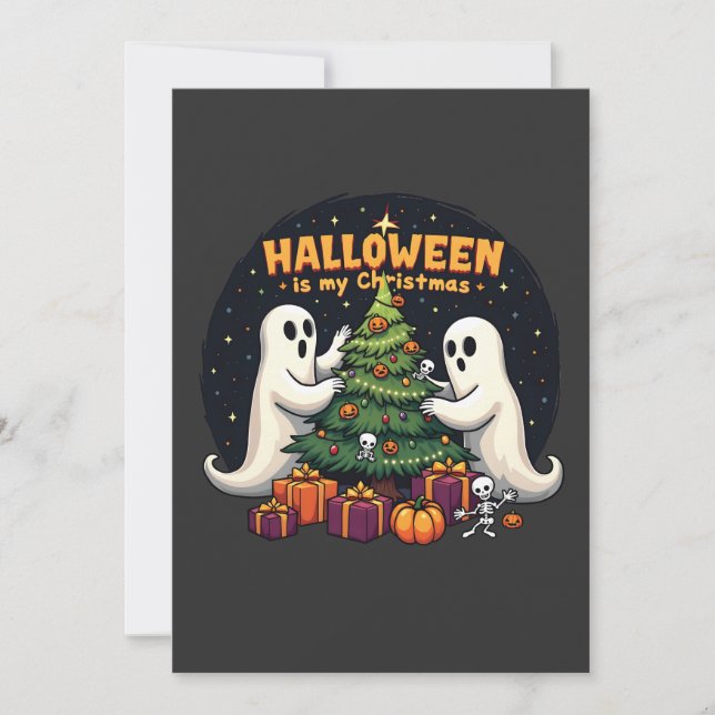 Invitación Halloween es mi Navidad Divertido Fantasma Navidad (Anverso)
