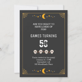Invitación Halloween espeluznante calavera negro 50 cumpleaño