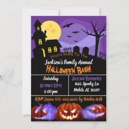 Invitación Halloween espeluznante casa y calabaza