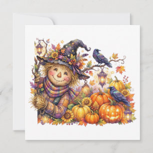 Invitación Halloween espeluznante, espantapájaros curioso, co