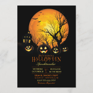 Invitación Halloween espeluznante negro luna llena Jack O Lan