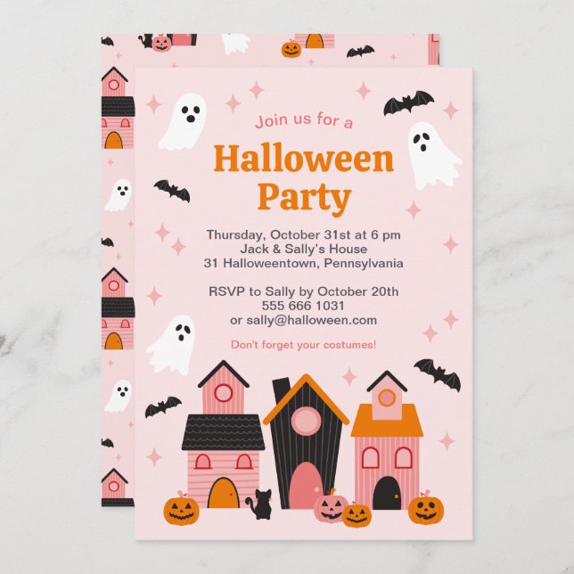 Invitación Halloween espeluznante y adorable (Anverso / Reverso)