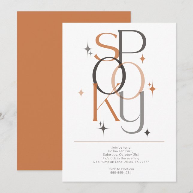 Invitación Halloween estético modernista y retro fantasmal (Anverso / Reverso)