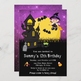 Invitación Halloween Fancy Vestir Birday Witch Purple