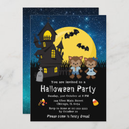 Invitación Halloween Fancy Vress Fiesta Werewolf Blue