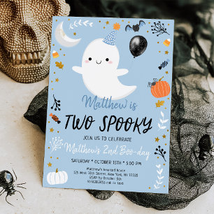 Invitación Halloween Fantasma Azul de dos fantasmas