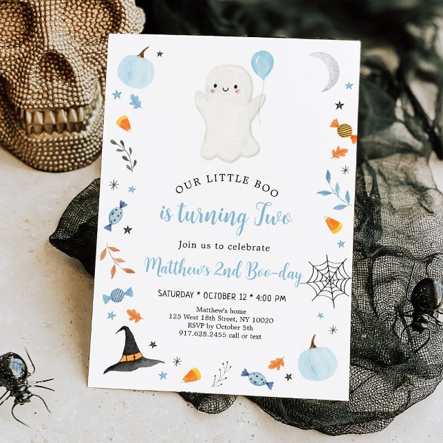 Invitación Halloween fantasma azul Segundo cumpleaños (Subido por el creador)