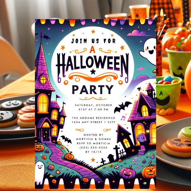 Invitación Halloween fantasma de la calabaza fantasmal (Whimsically Gothic Halloween Party Invitation)