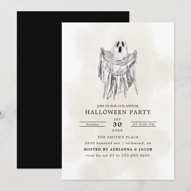 Invitación Halloween fantasma de la Hoja de Bosques de Spooky (Anverso / Reverso)