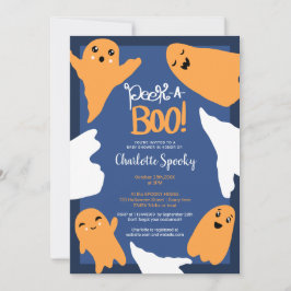 Invitación Halloween fantasma naranja ducha azul bebé
