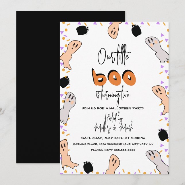 Invitación Halloween Fantasma Nuestro Pequeño Boo Confetti (Anverso / Reverso)
