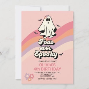 Invitación Halloween Fantasma Retro Cuatro Años De Fantasía