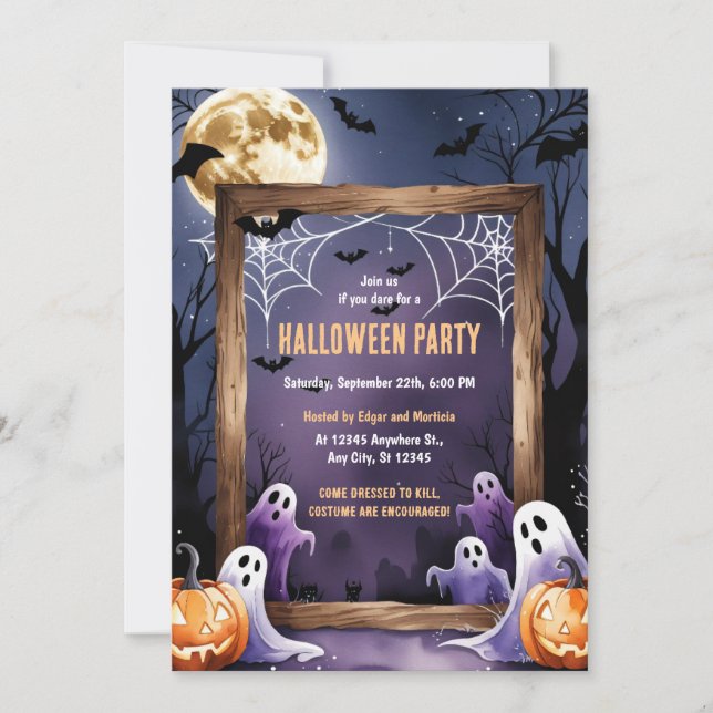 Invitación Halloween fantasma y calabaza (Anverso)