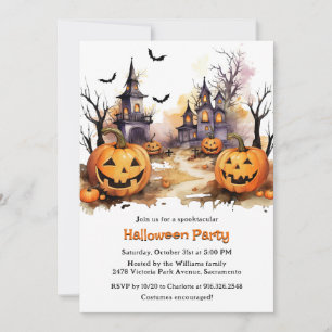 Invitación Halloween, fantasmagórico haunted House Pumpkins K