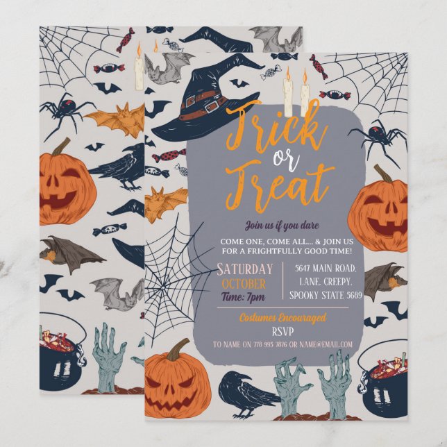 Invitación Halloween Fantasmas fantasmagóricos Fiestas calaba (Anverso / Reverso)