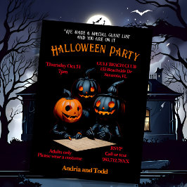 Invitación Halloween, fantasmas y extravagantes figuras de ca