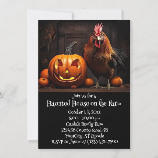Invitación Halloween Farm Chicken Rooster Hauned House