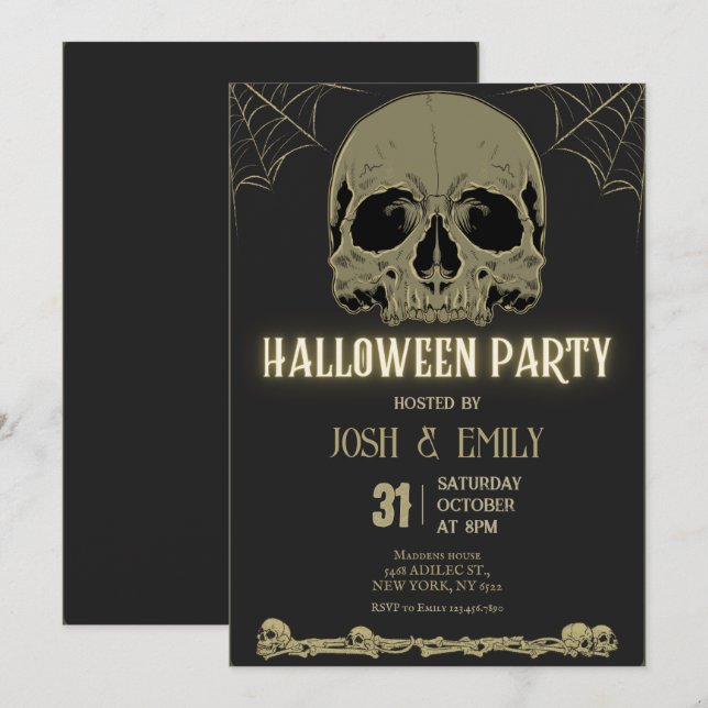 Invitación Halloween Fiesta adulto Scull (Anverso / Reverso)