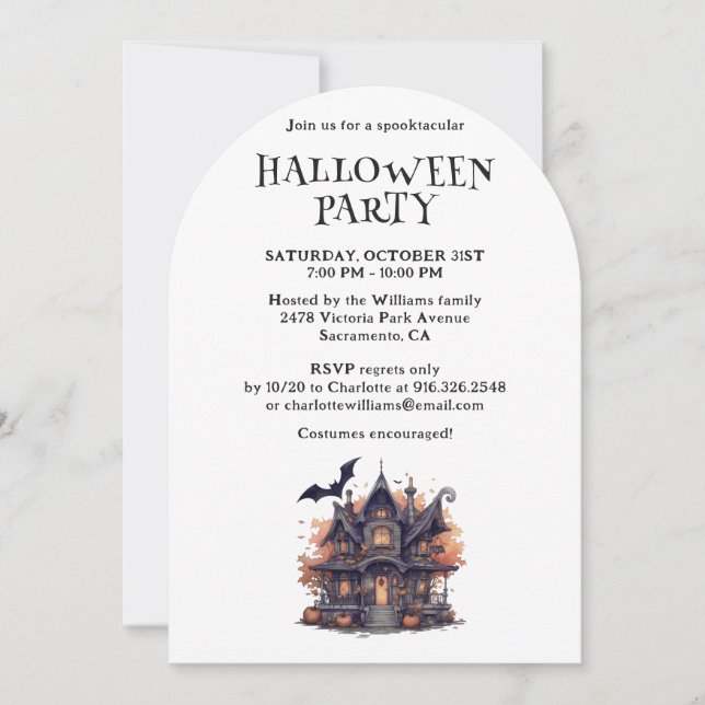 Invitación Halloween, fiesta de calabaza de la casa (Anverso)