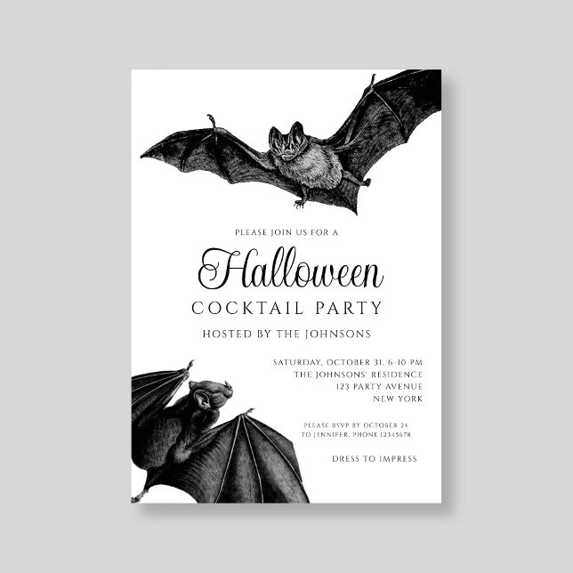 Invitación Halloween, Fiesta De Cócteles De Serpientes Blanca (Black And White Snakes Cocktail Party Halloween Invitation)