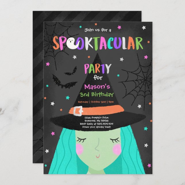 Invitación Halloween fiesta de cumpleaños de bruja pura Spook (Anverso / Reverso)