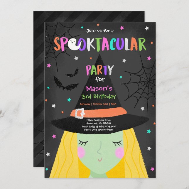 Invitación Halloween fiesta de cumpleaños de bruja pura Spook (Anverso / Reverso)