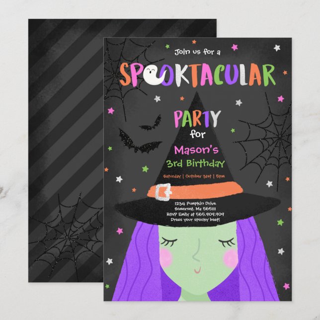 Invitación Halloween fiesta de cumpleaños de bruja pura Spook (Anverso / Reverso)