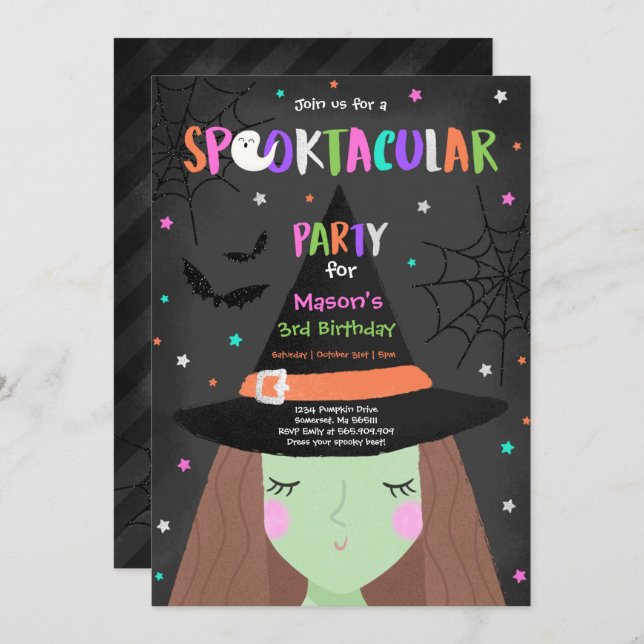 Invitación Halloween fiesta de cumpleaños de bruja pura Spook (Anverso / Reverso)