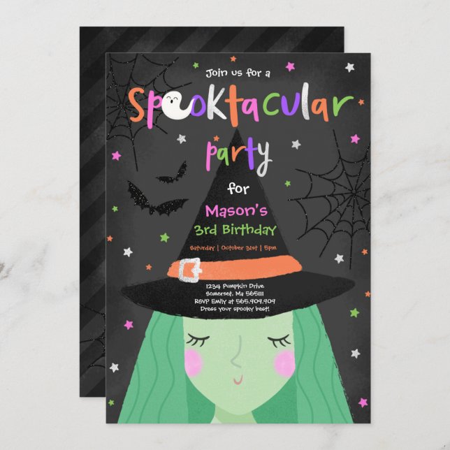 Invitación Halloween fiesta de cumpleaños de bruja pura Spook (Anverso / Reverso)