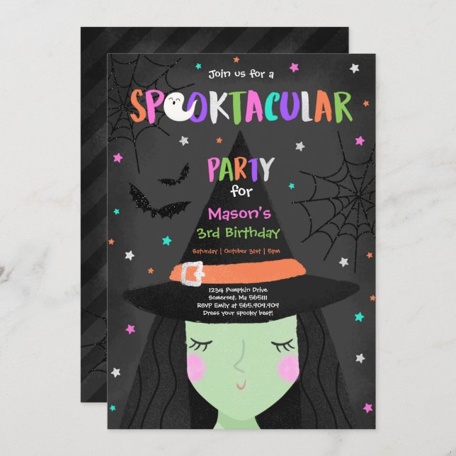 Invitación Halloween fiesta de cumpleaños de bruja pura Spook (Anverso / Reverso)