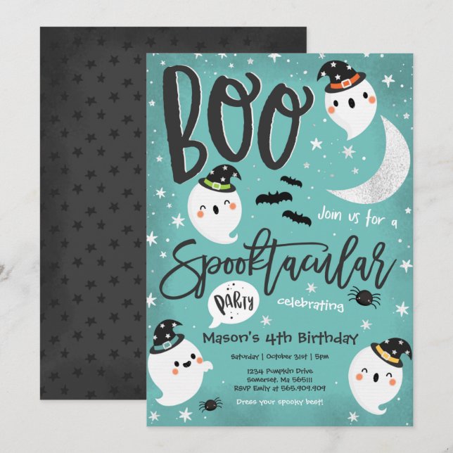 Invitación Halloween fiesta de cumpleaños fantasma lindo Spoo (Anverso / Reverso)