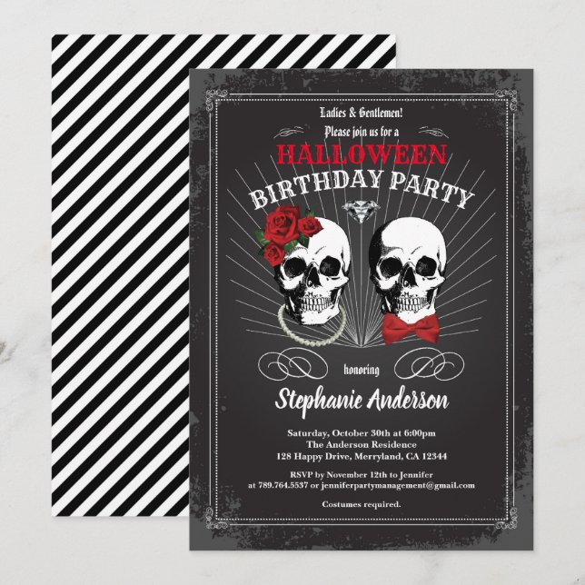 Invitación Halloween fiesta de cumpleaños para adultos gótico (Anverso / Reverso)