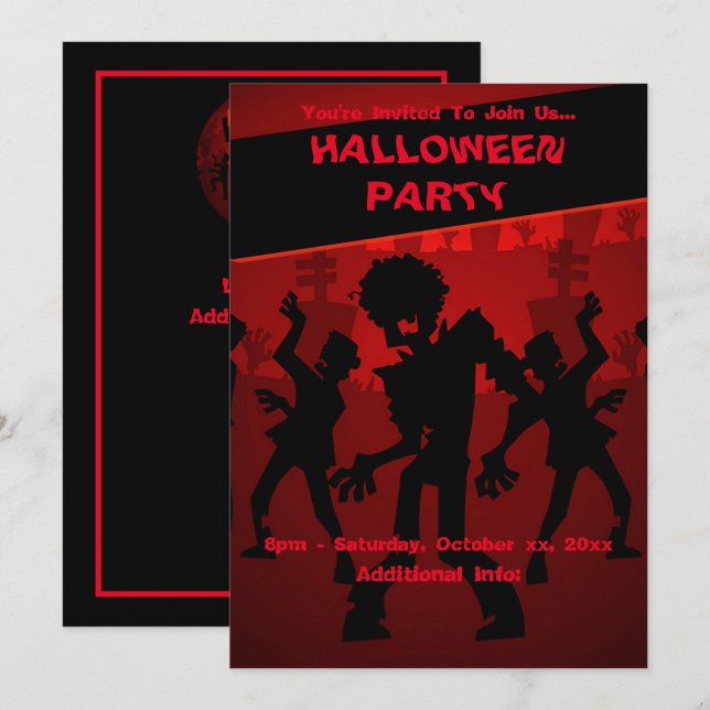 Invitación Halloween, Fiesta de danza zombie (Anverso / Reverso)