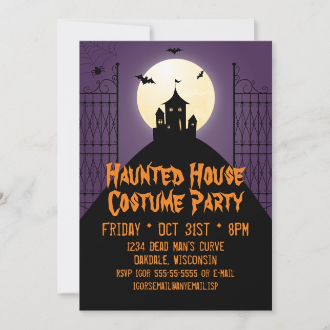 Invitación Halloween, Fiesta de disfraces de casa embrujada (Anverso)