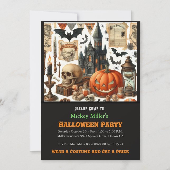 Invitación Halloween, Fiesta de disfraces de niños de la casa (Anverso)