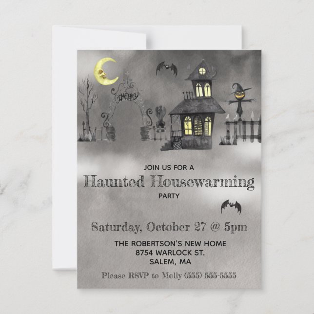 Invitación Halloween, Fiesta de inauguración de casa embrujad (Anverso)