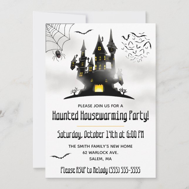 Invitación Halloween, Fiesta de inauguración de casa embrujad (Anverso)