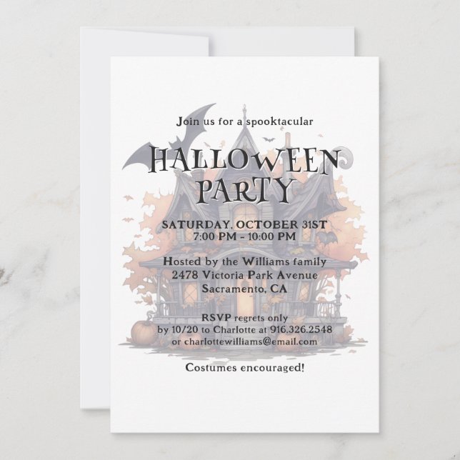 Invitación Halloween Fiesta de la Calabaza de Bats Halloween  (Anverso)