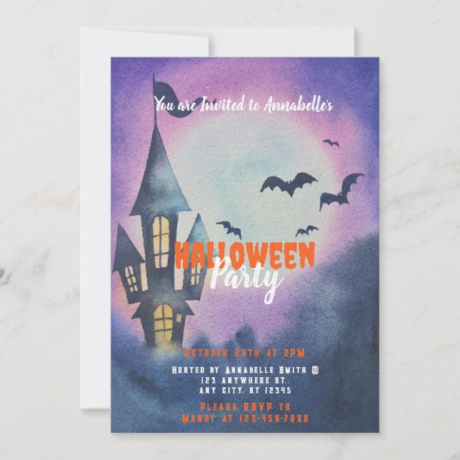 Invitación Halloween Fiesta de la Casa Llena de la Luna (Anverso)